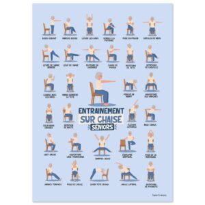 Poster Entraînement sur Chaise Seniors, 30 exercices illustrés